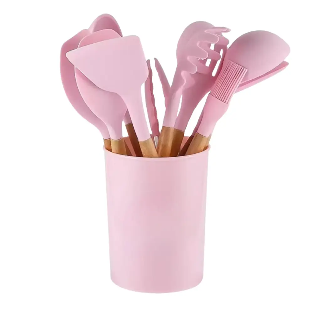 HappiNest 12PCS Silicone Kitchenware Non-Stick Cookware Kitchen Utensils Set Spatula Shovel Egg Beaters Wooden Handle Cooking Tool Set