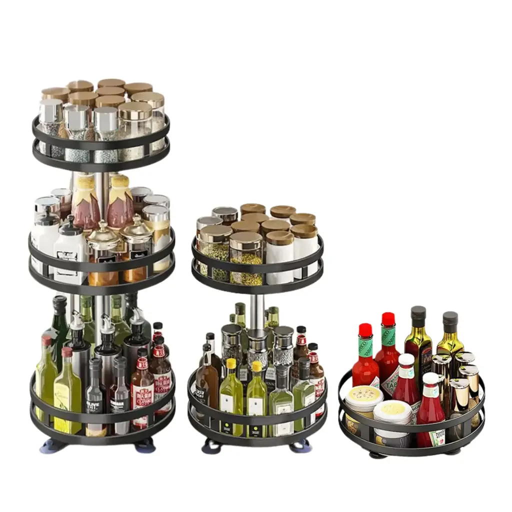 HappiNest 360°Rotation Spice Rack Organizer Jar Cans For Kitchen Accessories Non-Skid Carbon Steel Storage Tray For Seasonings And Spices