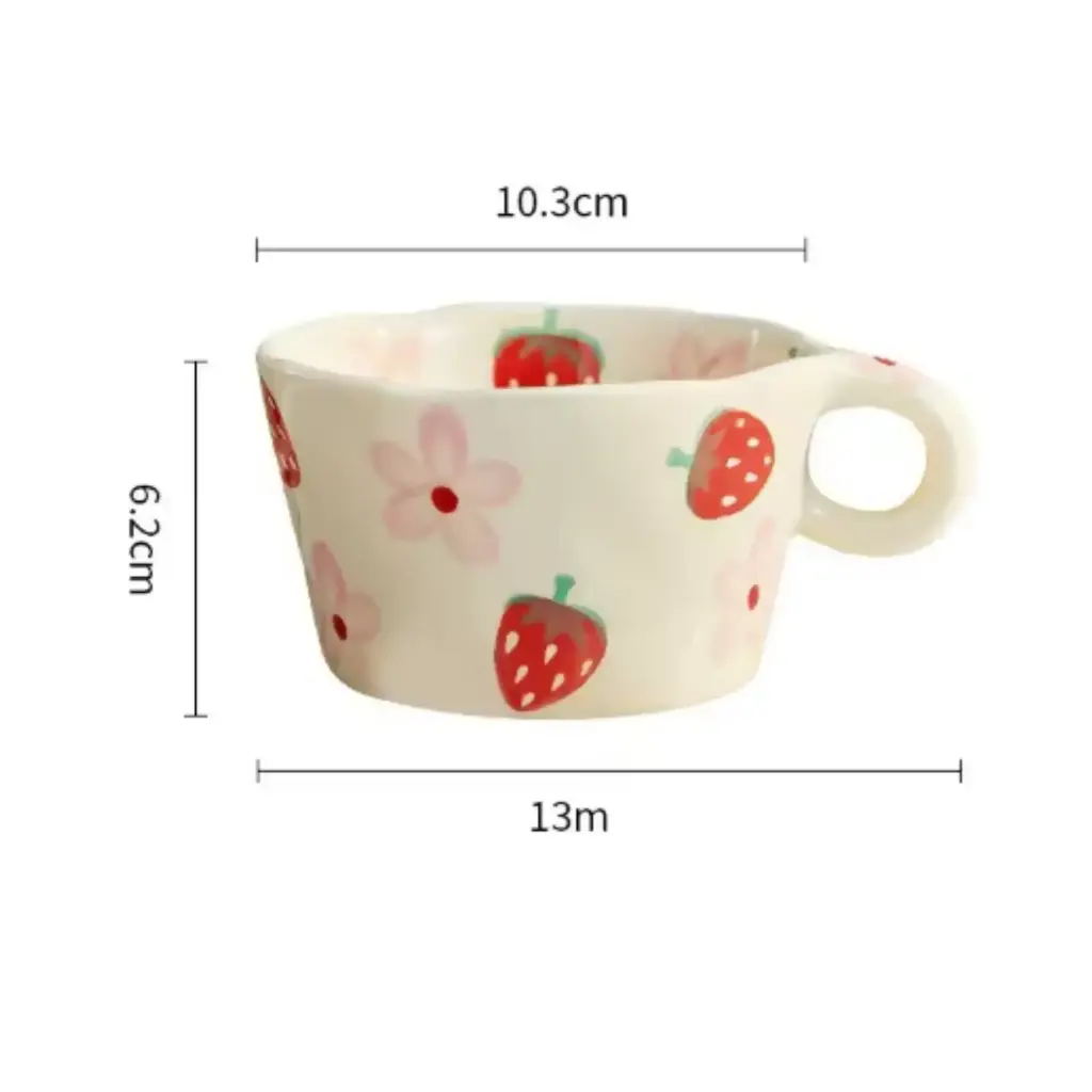 HappiNest Ins Cute Hand Pinched Ceramic Mugs Hand Painted Strawberry Flower Espresso Coffee Cups Breakfast milk cup Gift For Kids Girls 