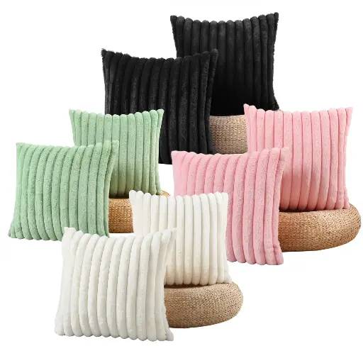HappiNest Faux Rabbit Fur Square Cushion Cover Big Thick Striped Super Soft Solid Color Pillow Cover 45x45cm Sofa Decor Cushion Cover