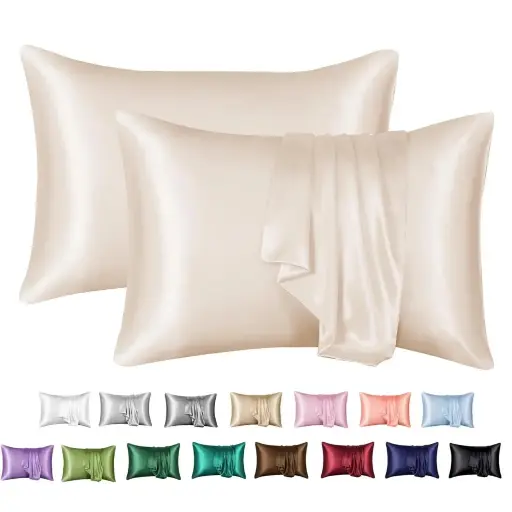 HappiNest 2 Pack Satin Pillowcase for Hair and Skin Super Soft and Cooling Similar to Silk Pillow Cases with Envelope Closure Home Textile