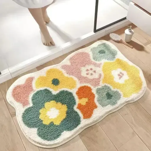 HappiNest 1pc 40*60cm Cute Flower Bathroom Rug, Machine Washable Bathroom Floor Mat, Extra Soft Absorbent Non-Slip Bath Rug